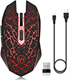 VEGCOO C12 Rechargeable Wireless Gaming Mouse Mice Silent Click Cordless Mouse 7 Smart Buttons PC Gaming Mouse Mice Advanced Technology with 2.4GHZ Up to 2400DPI (Red Mouse)