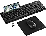Wireless Keyboard and Mouse Combo - Keyboard with Phone Holder, IVSOTEK 2.4GHz USB Wireless Keyboard Mouse Combo, Full-Size Keyboard and Mouse for Computer, Desktop and Laptop (Black)