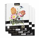 3PK Drawing Pads - 9'x12' White, Perforated, 70lb / 114gsm Sketch Pad - Includes 50 Sheets/Pad; 100 Sheets Total, Ideal for a Variety of Dry Media - Drawing Paper for Artists, Students & Kids