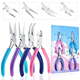 Jewelry Pliers, Shynek 4pcs Jewelry Making Tools Kit with Needle Nose Pliers/Chain Nose Pliers, Round Nose Pliers, Wire Cutters and Bent Nose Pliers for Crafts, Wire Wrapping, Jewelry Making Supplies