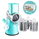 Cambom Manual Rotary Cheese Grater - Round Mandoline Slicer with Strong Suction Base, Vegetable Slicer Nuts Grinder Cheese Shredder with Clean Brush