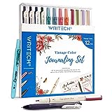 Writech Journaling Pens Set, Includes 4 Retractable Highlighters, 4 Retractable Gel Ink Pens, and 4 Brush Pens, No Bleed Assorted Colors, 12-Count (Vintage Set)