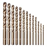 AMOOLO Cobalt Drill Bit Set (1/16'-1/4',13 Pcs), M35 High Speed Steel Jobber Length Twist Drill Bit Set for Hardened Metal, Stainless Steel, Cast Iron, Plastic and Wood