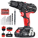 AOBEN Cordless Drill Driver Kit,21V Impact Power Drill Set (2.0Ah),3/8' Keyless Chuck,21+3Clutch,2 Variable Speed,350 in-lb Turque,LED Lights & Screen,with 41 Accosories Bits,3 Cleaning Brushes