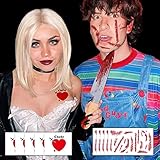 Chucky Tattoo Tiffany Heart Bride of Chucky Tattoo Halloween Fake Scar Tattoo Stitches Temporary Red Heart Tattoo Scar Stickers Halloween Makeup Temporary Tattoo for Halloween Party Favors NMKS
