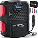 FORTEM Tire Inflator Portable Air Compressor, Bike Tire Pump, 12V Electric Air Pump for Car Tires and Bicycles w/LED Light, Digital Tire Pressure Gauge w/Auto Pump/Shut Off, Carrying Case (Red)