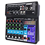 6 Channel Audio Mixer - Portable Digital Line Mixer Console Build-in 24 DSP Effects BT Function 48V Phantom Power for Karaoke Streaming by YOUSHARES