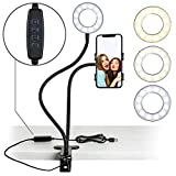 Aduro U-Stream Selfie Ring Light with 24” Gooseneck Stand & Cell Phone Holder, Social Media Influencer Live-Streaming Phone Mount and Light Kit (Black)