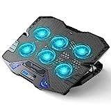 Gaming Laptop Cooling Pad, Adjustable Laptop Cooler Cooling Pad with 6 Quiet Blue LED Fans, Laptop Fan Cooling Pad for 15.6-17.3 Inch Laptop, Cooling Fan for Laptop with Dual USB Ports & 1 Cable