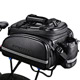 KOOTU Bike Rack Bag,Waterproof Bicycle Trunk Bag with Hand Strap,Carbon Leather Extendable Bike Rear Rack Bag Bike Panniers for Cycling Commuting Camping Outdoor Traveling.