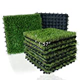 XLX TURF Artificial Grass Tiles Interlocking Turf Deck Set 9 Pack - 12'x12' Synthetic Fake Grass Self-draining Mat Flooring Decor Pad for Dog Pet Indoor Outdoor
