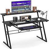 Armocity Studio Desk for Recording Music, 47'' Sound Desk for Music Production, Home Studio Desk with Keyboard Tray, Music Production Desk with Raised Stand, Black