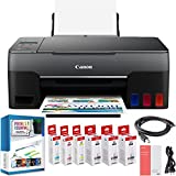 Canon Pixma G2260 All-in-One MegaTank Wired Printer with Print, Copy, Scan, Photo Printing 4466C002 and High Yield Refillable Tanks, Ink Set + 2 Extra Black Bundle with DGE USB Cable + Software Kit