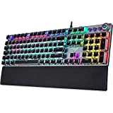 Gaming Mechanical Keyboard, Metal Panel104 Anti-ghosting Keys,Brown Switches,Led Backlit,USB Wired, Wrist Rest,Good for Game and Office,for Computer PC Desktop Laptop(2088-Black)