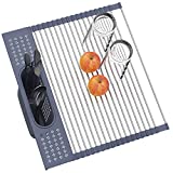 Fixparts Roll Up Dish Drying Rack Over The Sink Dish Drying Rack,Multi-Purpose Kitchen Rolling Dish Drainer Foldable SUS304 Stainless Steel Dish Drying Rack（17.5' x 15.2'）