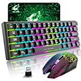 ZIYOU LANG T61 Wireless Gaming Keyboard and Mouse Combo with Ergonomic 61 Key Rainbow LED Backlight Anti-ghosting Mechanical Feel Rechargeable 4000mAh Battery Mouse Pad for PC MAC Gamer Typists(Black)