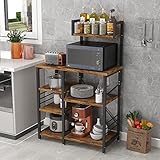 Kitchen Baker's Rack , Coffee Station, Microwave Oven Stand, 4-Tier+4-Tier Shelf for Spice Rack Organizer Workstation(Rustic Brown, 31.5)