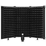 Moukey Microphone Isolation Shield, Foldable Mic Shield with Triple Sound Insulation, Reflection Filter with 3/8' and 5/8' Mic Threaded Mount for Recording Studio, Podcasts, Singing, and Broadcasting