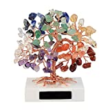 JOVIVI 3.54'-4.7' Mini Natural 7 Chakra Healing Crystals Money Tree Tumbled Gemstones Bonsai Fortune Tree on Marble Base Feng Shui Ornaments for Good Luck, Wealth Home Office Decor Spiritual Gift