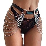 Victray Punk Black Waist Chain Belt Leather Layered Belly Body Chains Rave Body Jewelry Accessories for Women and Girls (Black)