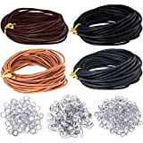 Leather Cord for Jewelry Making Kit, 24 Meters 2 mm Wide Leather Cord Leather Jewelry Rope and 250 Pieces Jewelry Findings Necklace Bracelets Craft Twine Accessories (Eye-catching Colors)