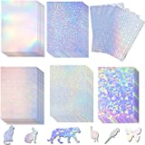 48 Sheets Holographic Sticker Paper A4 Size 8.25 x 11.7 Inch Printable Vinyl Sticker Paper Rainbow Printer Paper Adhesive Waterproof Overlay Glossy Glitter Laminate Sheets