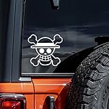 One Piece Luffy Straw Hat Pirate Decal Vinyl Sticker Auto Car Truck Wall Laptop | White | 5.5' x 5'
