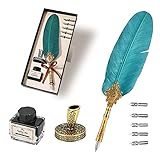 fosa Feather Pens with Base Retro Classical Fountain Pen Old European Style Feather Dip Creative Writing Pen Ink Bottle Set Gift Box Feather Dip Pen with 5pcs Replacement Nib and Ink Pen Base