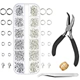 anezus Jump Rings for Jewelry Making Supplies with Jump Ring Pliers (1200Pcs Dull Silver and Bright Silver)