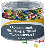 215 Assorted Colors Push Pins for Bulletin Board Thumb Tacks for Wall Corkboard Map Calendar Photo -Home Office Craft Projects Heavy Duty Plastic Head Steel Pin (Assorted Colors)