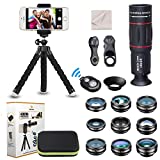 15 in 1 Universal Phone Camera Lens Kit 18X Telephoto Lens Wide Angle Lens,Macro Lens, Fisheye Lens,Kaleidoscope 3/6 Lens, CPL/Flow/Star/Radial Filter, Tripod, Remote Shutter for Most of Smartphone