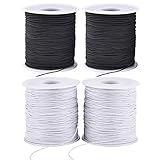 Stretchy String for Bracelets, 4 Rolls 1 mm Sturdy Elastic String Elastic Cord for Jewelry Making, Necklaces, Beading (2 Black+ 2 White)