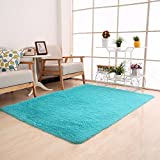 Moontree Super Soft Indoor Modern Shag Area Smooth Rugs Fluffy Rugs Anti-Skid Shaggy Area Rug Dining Room Home Bedroom Carpet Floor Mat (0.81.6M, Blue)