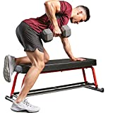 Sunny Health & Fitness Power Zone Strength Flat Bench with 550 LB Max Weight, Dumbbell Rack and Transport Wheels - SF-BH6996