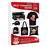 30 Sheets Heat Transfer Paper for Black and Dark Fabric, 8.3 x 11.7' Iron-on Transfer Paper for T Shirt for Any Inkjet Printers, Washable, No Cracking, No Fading