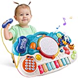 Baby Piano Toys 6 in 1 Toddler Piano Keyboard Drum Set 6 to 12-18 Months Toddlers Music Toy Early Education Musical Learning Toys Gift for 1 2 3 Years Old Kids Girls Boys