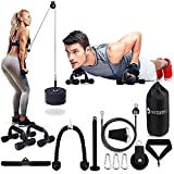 Octivolt Sports Pulley System Gym Set - Includes Push Up Bars, Workout Cables, Tricep Pulley System, LAT Pull Down and Carry Bag - Portable Equipment for Muscle Building and Training at Home