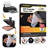 NGOODIEZ DTF Transfer Film Double-Sided Matte Clear PreTreat Sheets PET Heat Transfer Paper for DYI Direct to Film Sheet Print on T-Shirts Textile A4 (8.3' x 11.7') - 25 Sheets