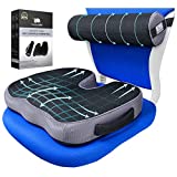 2pc Ergonomic Seat Cushion Lumbar Roll Combo for Office Chair - Pain and Pressure Relief for Lower Back, Sciatica, Coccyx, Butt, Tailbone - Memory Foam Posture Support Pillow for Desk, Car, Wheelchair