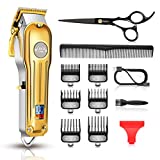 Cordless Hair Clippers for Men, CIICII Professional Barber Clippers for Hair Cutting (12Pcs Rechargeable USB Adjustable LCD Display Hair Beard Grooming Trimming Haircut Kit) for DIY Home Barber Salon