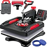 VEVOR Heat Press 15x15, Upgraded Heat Press Machine 5 in 1, Anti-Scald, Fast-Heating, Swing Away Digital Control Multifunction Heat Press for Sublimation Combo for T-Shirt Hat Cap Mug Plate, Red