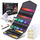 ZSCM Dual Brush Coloring Pens,60 Colors Art Markers,Fine & Brush Tip Pen for Kids Adults Coloring Book Bullet Journals Planner Writing Drawing Note Taking, Include Brush Lettering Calligraphy Paper