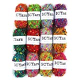 SCYarn for Scrubbies 12 Skeins Bonbons Yarn Assorted Colors 100% Polyester for Scrubbies Crochet and Knitting Project - Total 648 Yards Craft Kit (Brush)