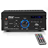 Home Audio Power Amplifier System - 2x40W Dual Channel Mini Theater Power Stereo Sound Receiver Box w/ USB, RCA, AUX, LED, Remote, 12V Adapter - For Speaker, iPhone, Studio Use - Pyle PCAU25A