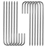 Galvanized Rebar Stakes, 12 inch Heavy Duty Ground Stakes J Hooks for Camping Tent and Canopy Tent Stakes, 12 Pack, Silver