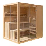 ALEKO 4 Person Steam Sauna| Harvia European Electric Heater 4.5kW| Sauna Accessories, Sand Glass, Hemlock Wood, Stones| Luxury Steam Sauna, Spacious Home Spa|2 Level Indoor Outdoor Sauna