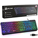 KLIM Chroma Gaming Keyboard Wired USB + New 2022 Version + Durable, Ergonomic, Waterproof, Silent Keyboard + 2 ms Response Time + Backlit Keyboard for PC Mac PS4 PS5 Keyboard + Black