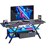 Bestier LED Entertainment Center Carbon Fiber Black Gaming TV Stand for TV up to 65 Inch 55” TV Game Console for Living Room Bedroom Removable Drawer 20 Dynamic RGB Modes