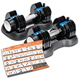 LifePro Adjustable Dumbbell Set Pair, 5-in-1 Adjustable Free Weights Plates and Rack - Hand Weights for Women and Men - Dumbbells Set with (25 - 50 Pounds Double)
