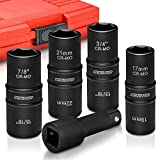 NEIKO 02282B 1/2' Drive Impact Socket Set | Flip Socket Set | 5 Piece Thin Wall Lug Nut Set | 8 Standard SAE and Metric Deep Sizes | Includes 3-Inch Extension Bar | Chrome Moly Steel